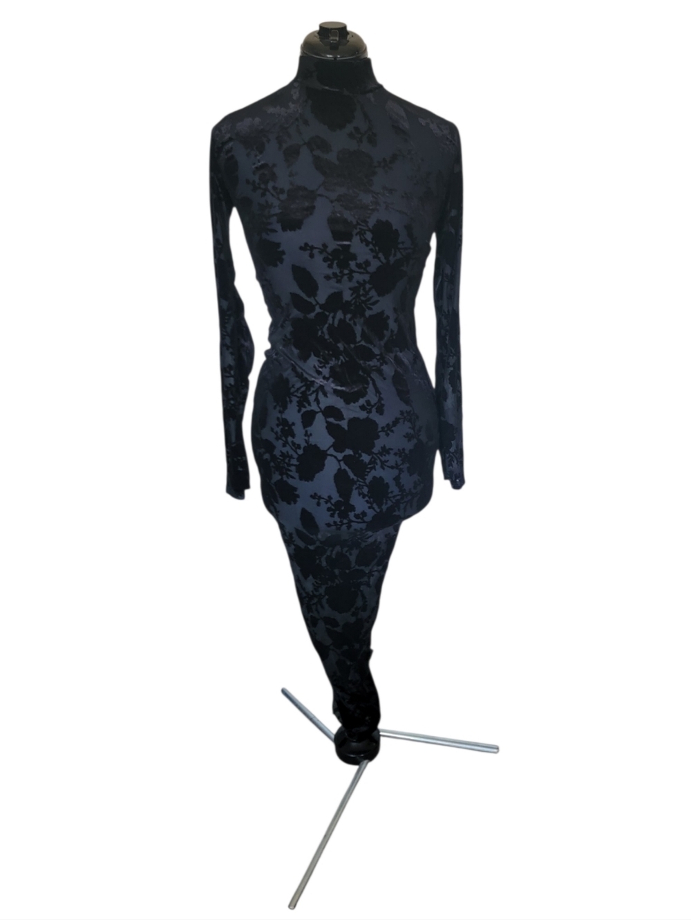 Black Mesh Open back Midi Dress - Picture 5 of 14